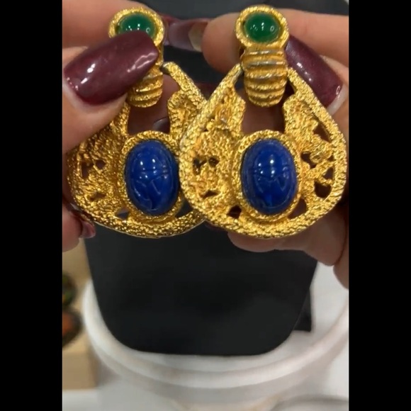 Kenneth Jay Lane Gripoix and Scarab Statement Earrings - Picture 4 of 8